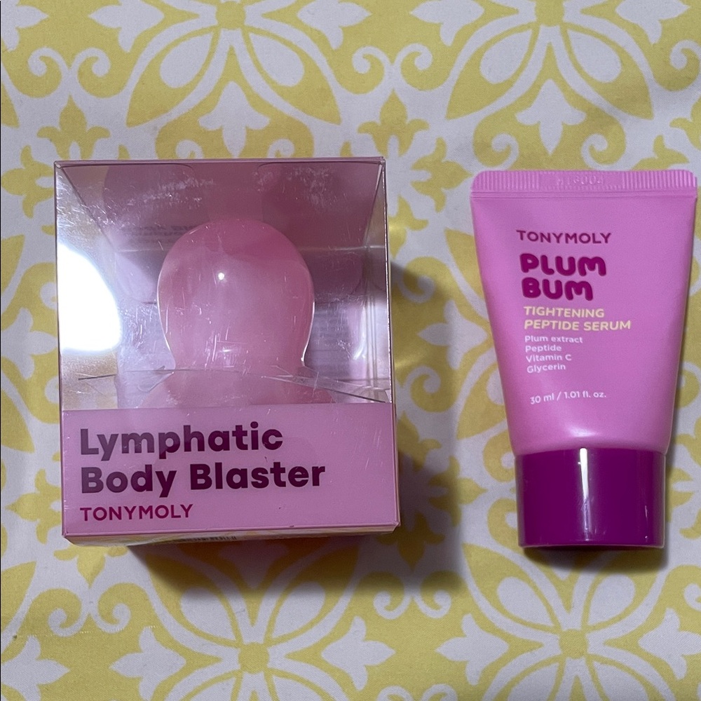 TONYMOLY Pink Plum Bum Tightening Peptide Serum 1 Fl oz & Body Blaster NIP